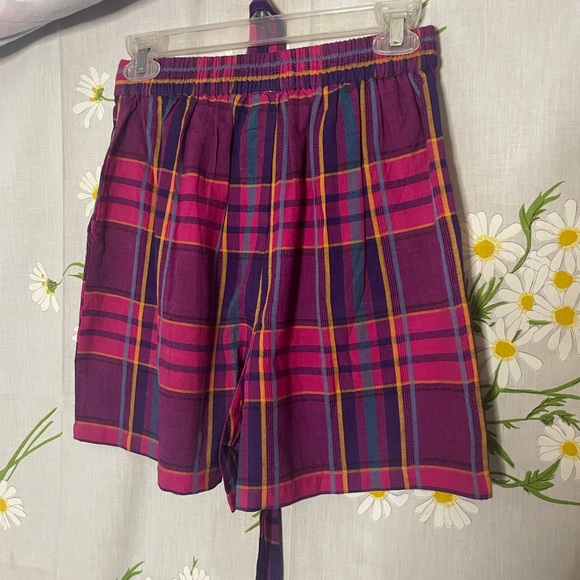 Vintage 80s jewel tone madras plaid high waisted paper bag loose fit mom shorts - Picture 6 of 6